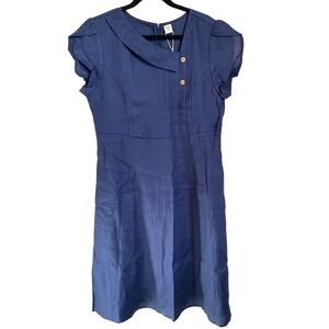Lintico Size XL Blue Linen Dress Short Sleeve Casual Career Work‎